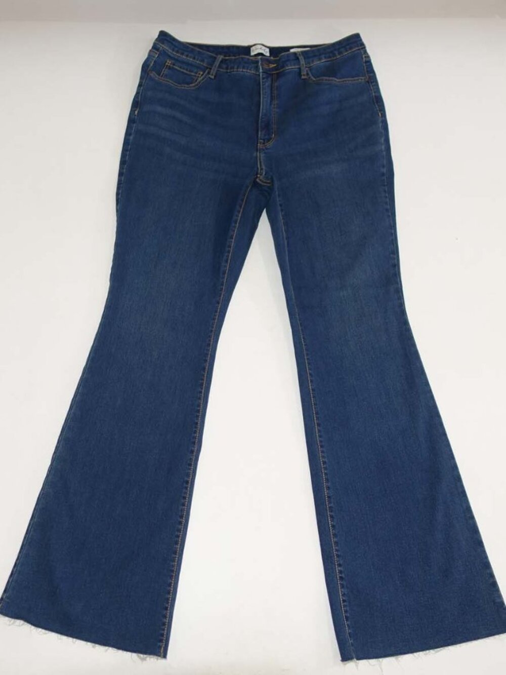 Wonderly Women's High Rise Flare Jeans Size 14 Blue 34" Inseam Stretch Raw Hems